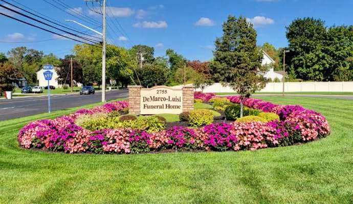 Flower island at the DeMarco-Luisi Funeral Home entrance