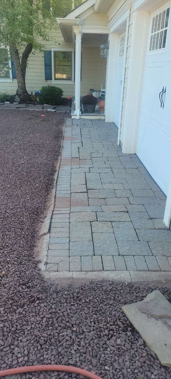 Flagstone stepping-stone path in river rock